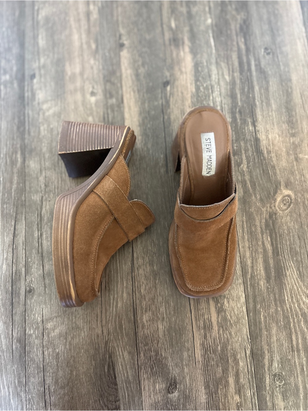 Steve Madden Women’s Brown Suede Block Heel Mules